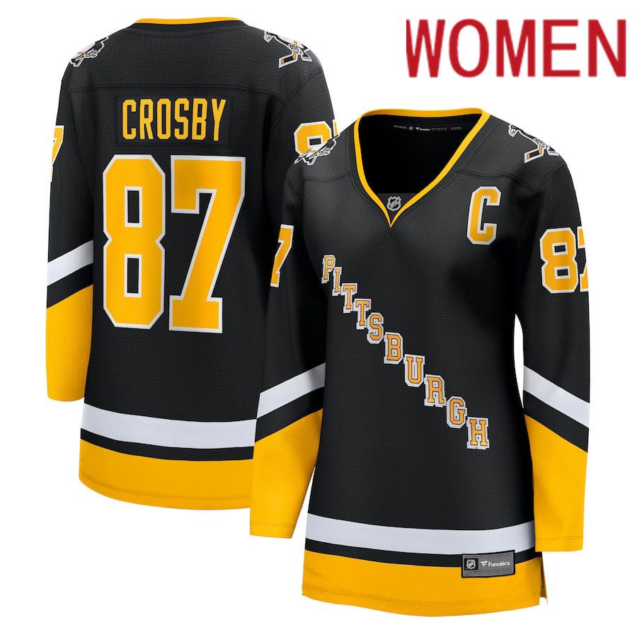 Women Pittsburgh Penguins 87 Sidney Crosby Fanatics Branded Black Alternate Premier Breakaway Player NHL Jersey